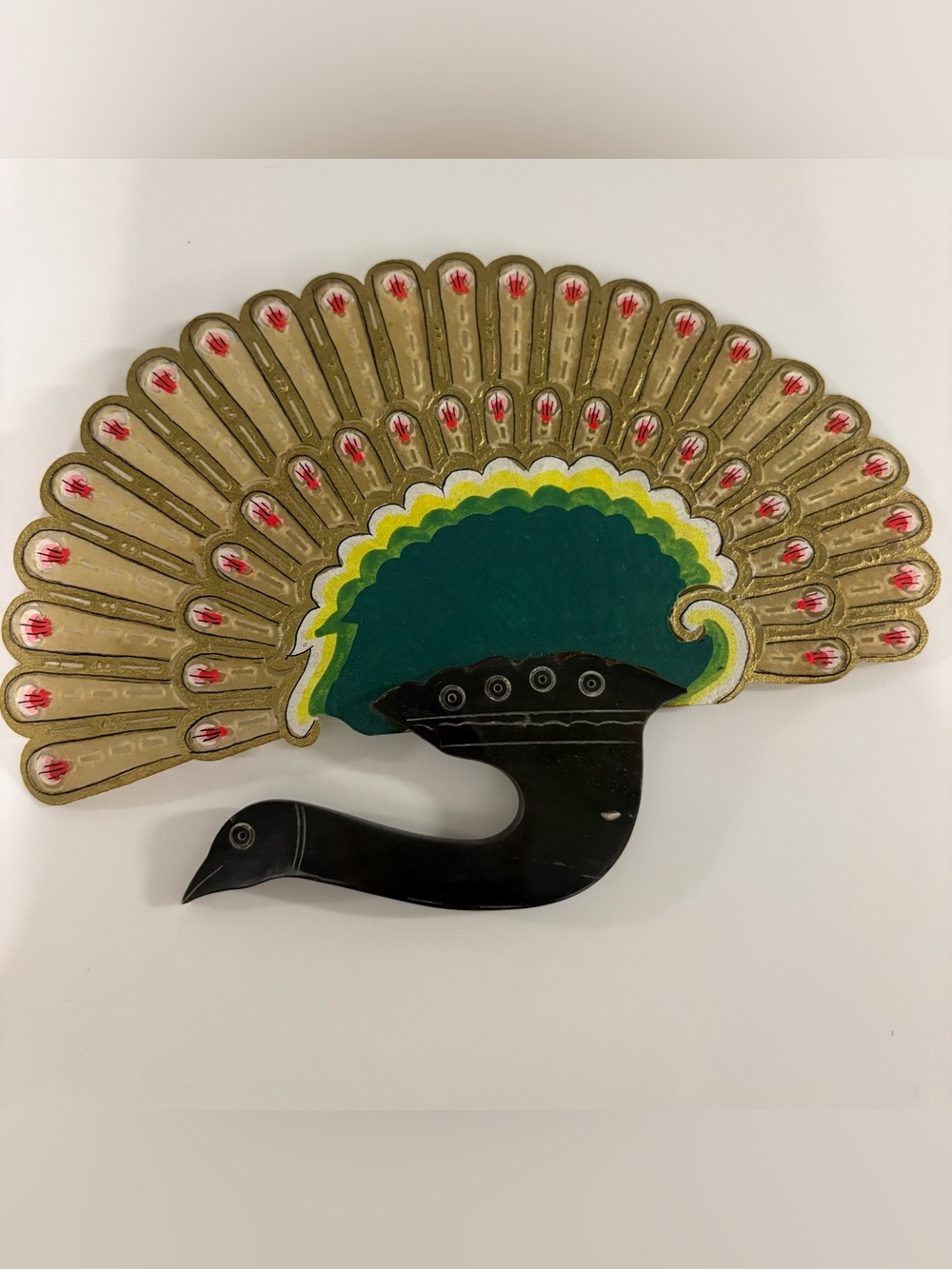Vintage hand painted peacock hand fan